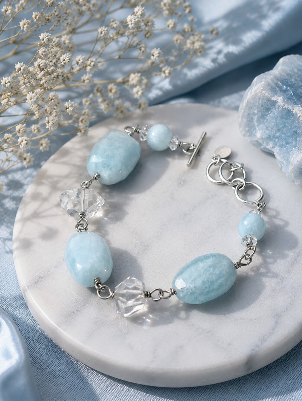 Aquamarine and Quartz Sterling Silver Bracelet Deb Guyot